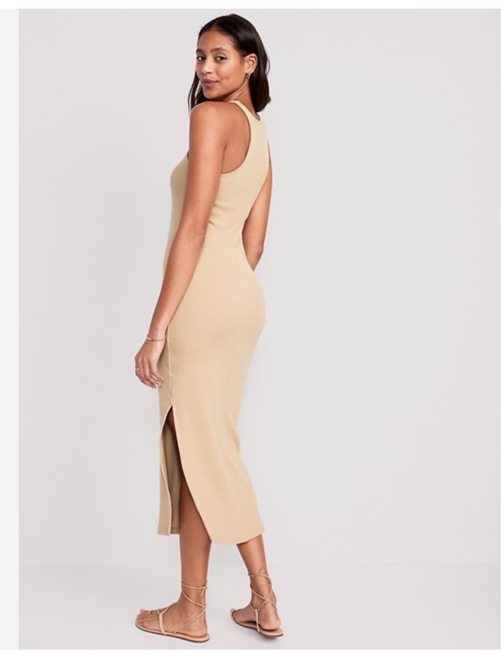 Old Navy Sleeveless Ribbed Midi Dress in Beige